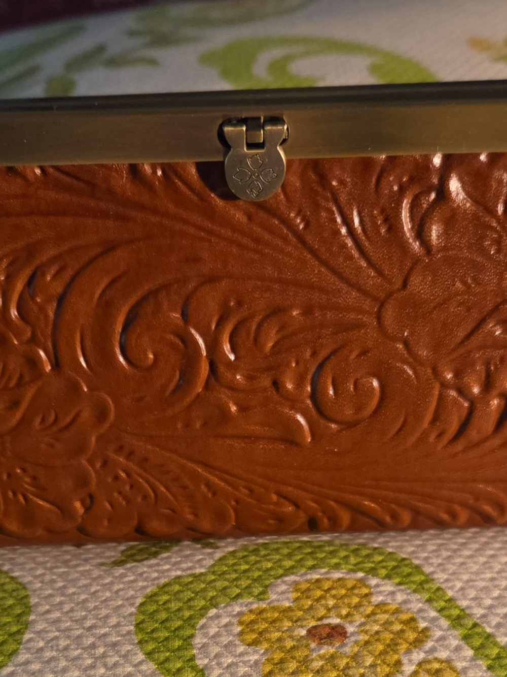 Patricia Nash Embossed Leather Clutch in Cognac